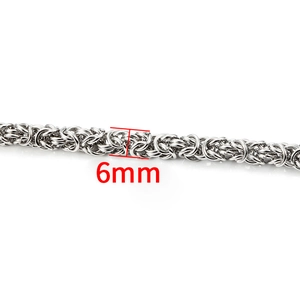 Detailed view of 6mm silver stainless steel Byzantine chain links for DIY jewelry