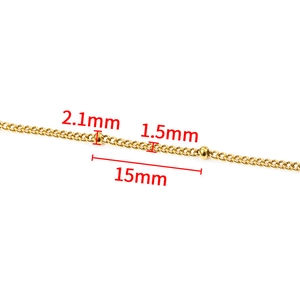 Gold stainless steel beaded chain for DIY jewelry with 2.1mm beads and 1.5mm link width