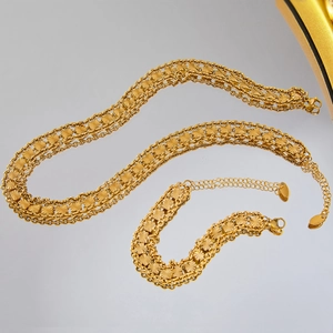 French style gold-plated multi-layer jewelry set with textured starburst pattern
