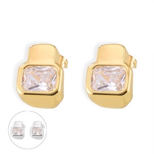 Hepburn style geometric earrings with 18k gold plating and rectangle zircon stones