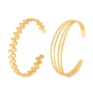 French vintage 18K gold-plated titanium steel geometric open cuff bracelet set for women