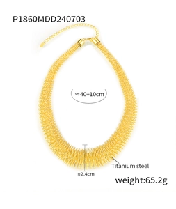 Detailed view of gold-plated titanium steel spiral chain with lobster clasp and measurements