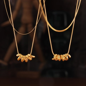 Collares de cadena de serpiente bañados en oro de 18k con colgantes en espiral y abanico