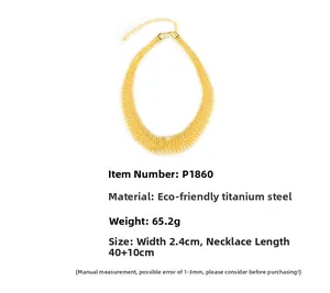 Detailed view of golden titanium steel necklace with spring design and woven metal texture
