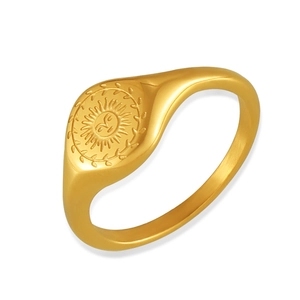 Anello a sigillo a girasole placcato oro 18 carati con design a faccia solare