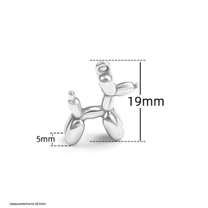 Detailed view of silver balloon dog pendant dimensions showing 19mm height and 5mm width