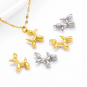 Polished gold and silver stainless steel balloon dog pendant necklace with mirror finish