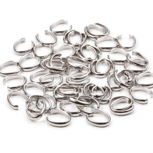 Polished silver stainless steel oval jump rings for DIY jewelry making and necklace crafts