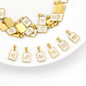 Detail of 12 constellation charms with gold plating and mother of pearl inlay