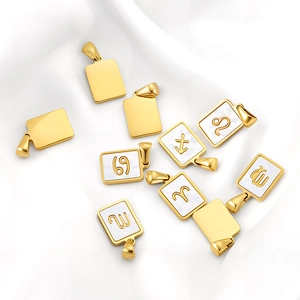Zodiac rectangle pendants in gold plating and white shell inlay for DIY jewelry
