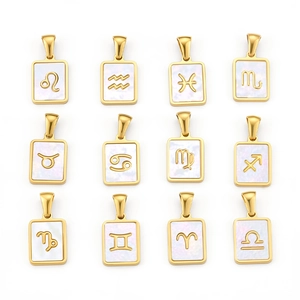18k gold plated stainless steel zodiac square mother of pearl pendants for jewelry making