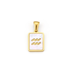 Golden rectangular Aquarius zodiac pendant with iridescent white shell inlay for DIY jewelry