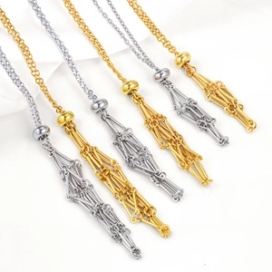 Stainless Steel Net Cage Necklace Adjustable Crystal Stone Holder Woven Metal Mesh Pendant Jewelry For Women DIY Accessory