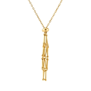 Elegant gold plated stainless steel mesh cylinder fringe necklace with thin cable chain