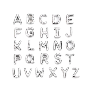3D bubble alphabet pendants set with 26 stainless steel letters in polished silver finish