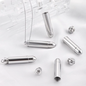Polished Stainless Steel Bullet Shape Memorial Urn Pendant Waterproof Mini Perfume Bottle Ash Holder For Jewelry Making