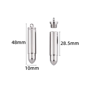 Polished stainless steel bullet pendant with threaded opening and screw-off top design