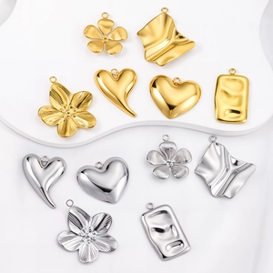 Gold and silver irregular wrinkled stainless steel pendants for DIY necklace jewelry making
