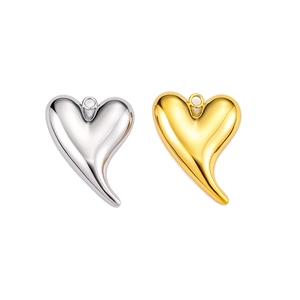 Polished gold and silver stainless steel heart pendants with unique fluid pleated design