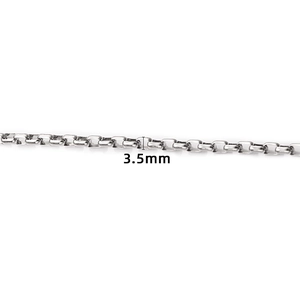Detailed view of a 3.5mm silver stainless steel box chain for DIY jewelry making