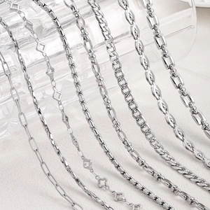 Assorted silver stainless steel chains including paperclip and snake styles for DIY jewelry