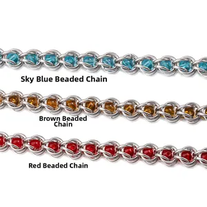 Handgefertigte Edelstahl-Perlenketten in Blau, Braun und Rot für DIY-Schmuck