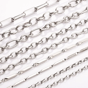 Various styles of polished stainless steel oval pearl and link chains for DIY jewelry making