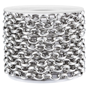 Roll of polished silver oval stainless steel rolo chain for DIY jewelry making