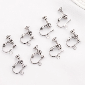 Set of 8 silver stainless steel screw-back earring converters for non-pierced ears