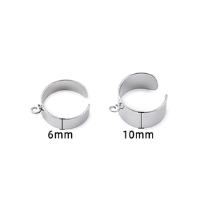 6mm and 10mm wide polished stainless steel open rings with small hanging loops