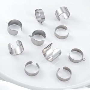 DIY adjustable stainless steel open rings with loop connectors for jewelry making