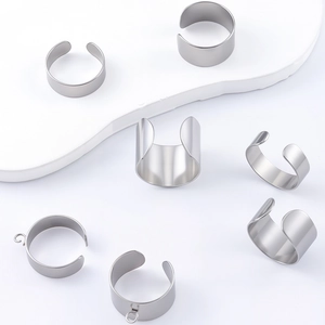 Polished silver stainless steel open ring bases with small loops for DIY jewelry making
