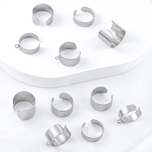 Polished stainless steel adjustable rings with small loops for DIY jewelry making