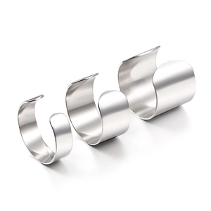 Three-piece minimalist C-shaped stainless steel ear cuff set with polished silver finish