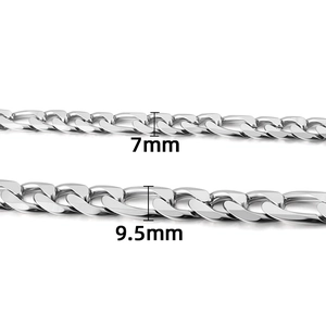 Collares de cadena Figaro de acero inoxidable pulido de 7mm y 9,5mm en acabado plateado