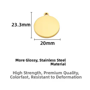 Detailed view of a 20mm polished gold stainless steel round blank pendant charm