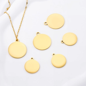 Polished gold stainless steel round disc pendant necklace with DIY jewelry craft charms