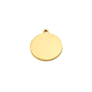 Minimalist gold stainless steel round disc pendant with a brushed metallic texture finish