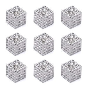 Roestvrij Stalen Kubus Hanger Geboord Massief Vierkant Gepunteerde Textuur Geometrische Charm Voor DIY Sieraden Maken Ketting Accessoires