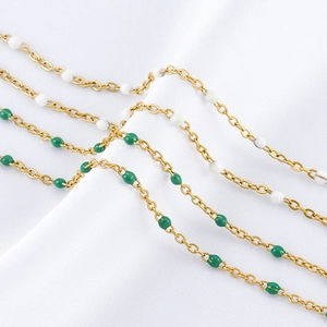 Stainless Steel Enamel Bead Cross Chain For DIY Jewelry Making Necklace Earring Accessories Gold Plated Metal Link Chain