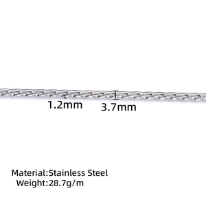 Detailansicht der 3,7mm silbernen Edelstahl-Panzerkette mit Größenangaben und Maßen