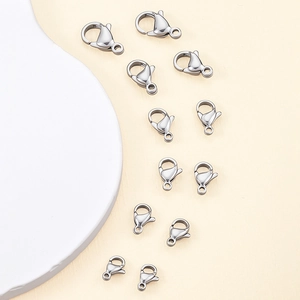 Lot de 12 fermoirs mousquetons en acier inoxydable argent poli pour création de bijoux DIY