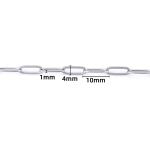 Close-up of 4mm x 10mm flat oval paperclip chain links for DIY jewelry making