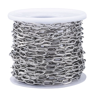 Silver stainless steel oval link chain roll for DIY jewelry making and necklaces