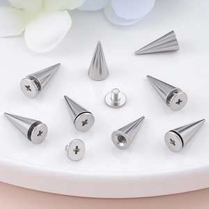 Stainless steel cross screw cone spike rivets for DIY punk jewelry making on white tray