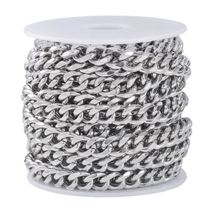 Chaîne gourmette cubaine en acier inoxydable argenté sur rouleau pour bijoux DIY