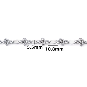 Polished stainless steel coffee bean chain with 5.5mm and 10.8mm size dimensions