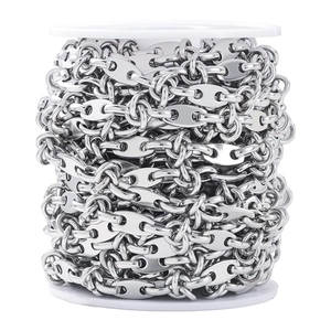 Polished silver stainless steel mariner coffee bean chain roll for DIY jewelry making