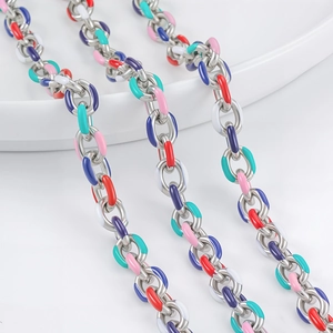 Stainless Steel Colorful Enamel Oval Link Chain DIY Jewelry Making Necklace Findings Handmade Accessory Commute Fashion Style