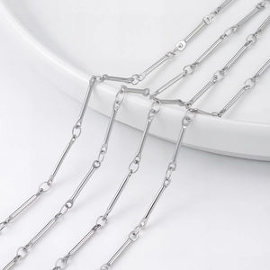 Stainless Steel Bar Link Chain DIY Jewelry Making Material For Necklace Bracelet Minimalist Metal Chain Accessory Silver Tone